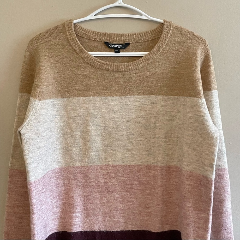 4/$20➡️ George Color Block Crewneck Sweater – Tan, Pink, Plum – Medium GUC - Picture 4 of 15
